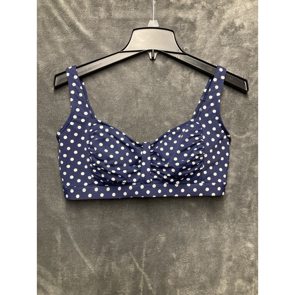 Lands’ End VTG Inspired Navy Blue White Polka Dot Twist Front Bikini Top 10DD